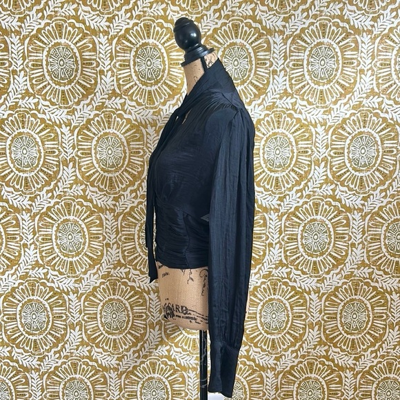 NWT Free People Meet Me There Tie Neck Button Front Blouse Top in Black size S - Picture 9 of 16